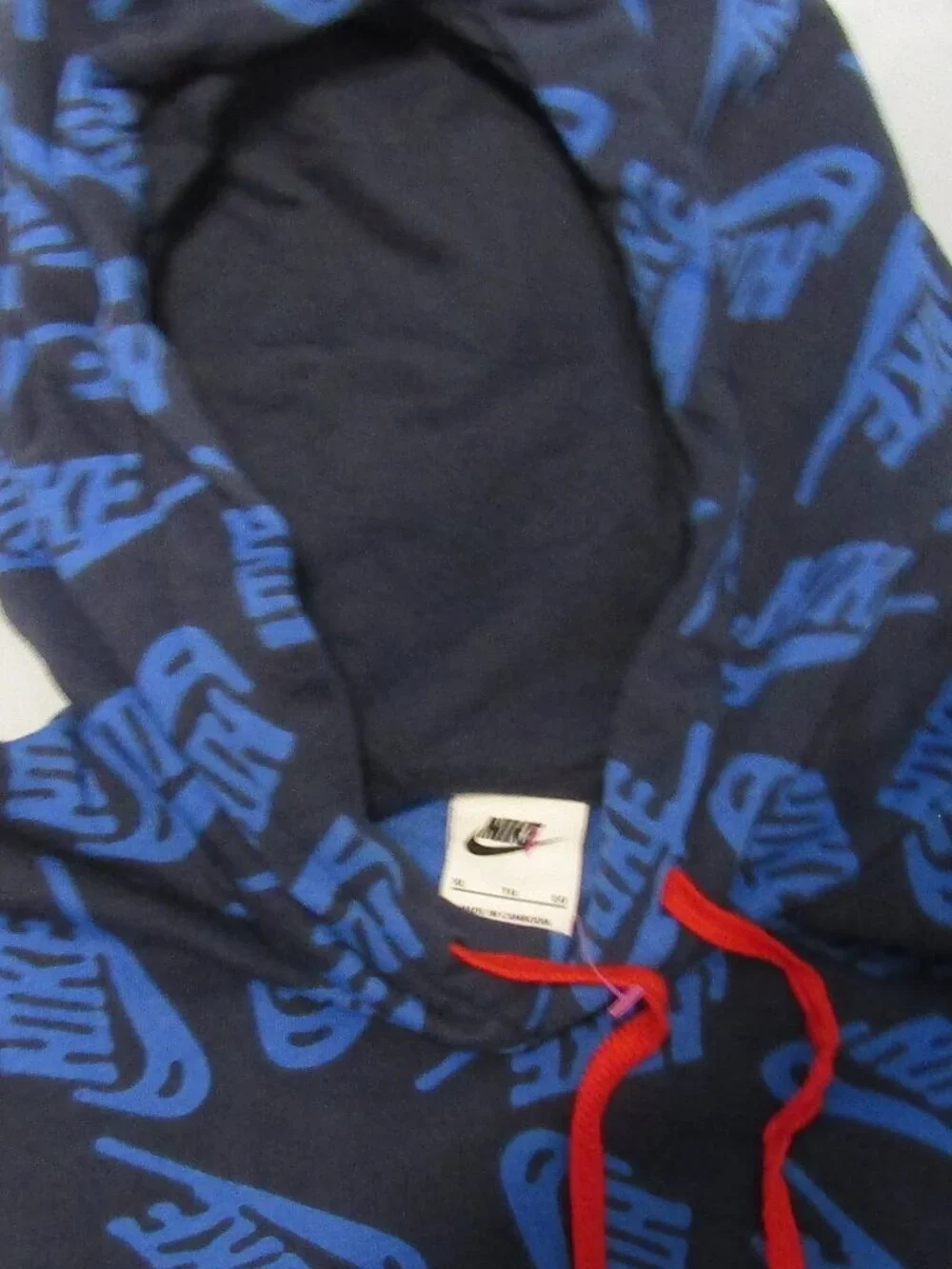 Mens XL NIKE HOODIE LOGO SWEATSHIRT Blues with Red ties